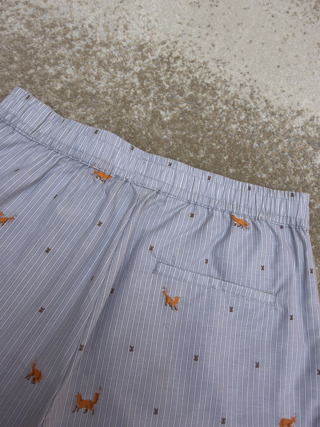 LOUIS VUITTON 路易威登 LV 狐狸刺绣条纹松紧腰短裤 休闲裤 裤子 五分裤 蓝色 B0