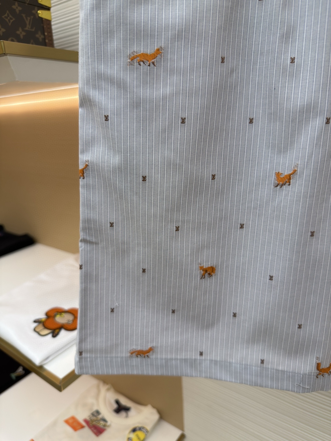 LOUIS VUITTON 路易威登 LV 狐狸刺绣条纹松紧腰短裤 休闲裤 裤子 五分裤 蓝色 B0