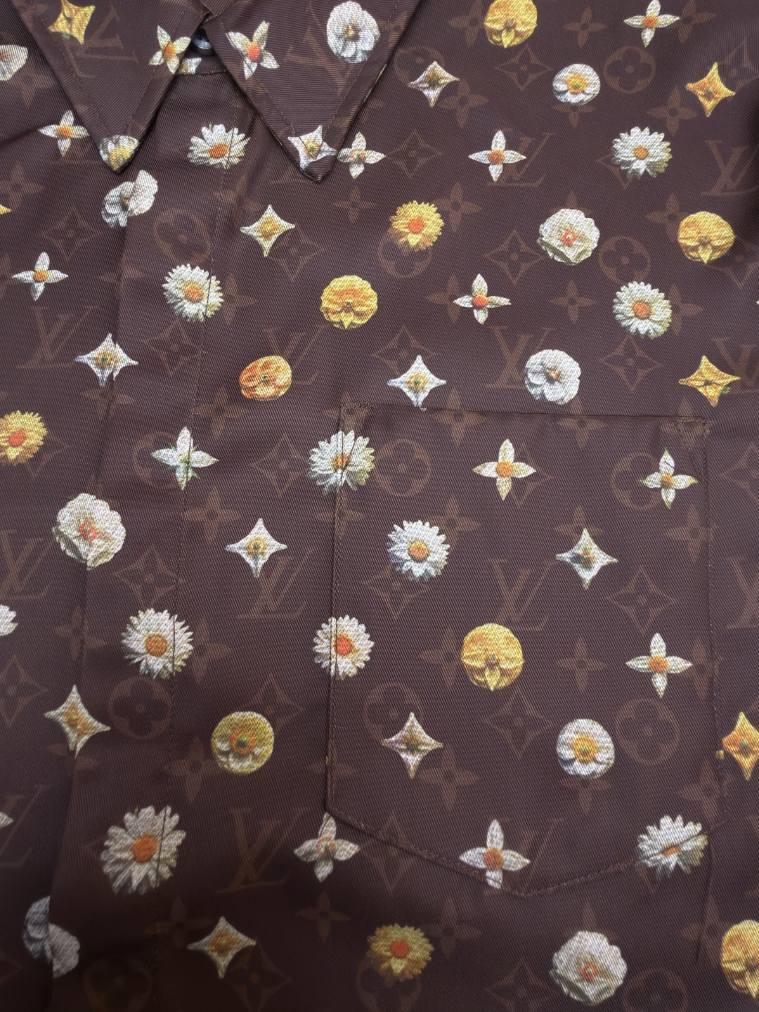 LOUIS VUITTON 路易威登 全幅花卉字母印花短袖衬衫 棕色 B0 1AJRJ7
