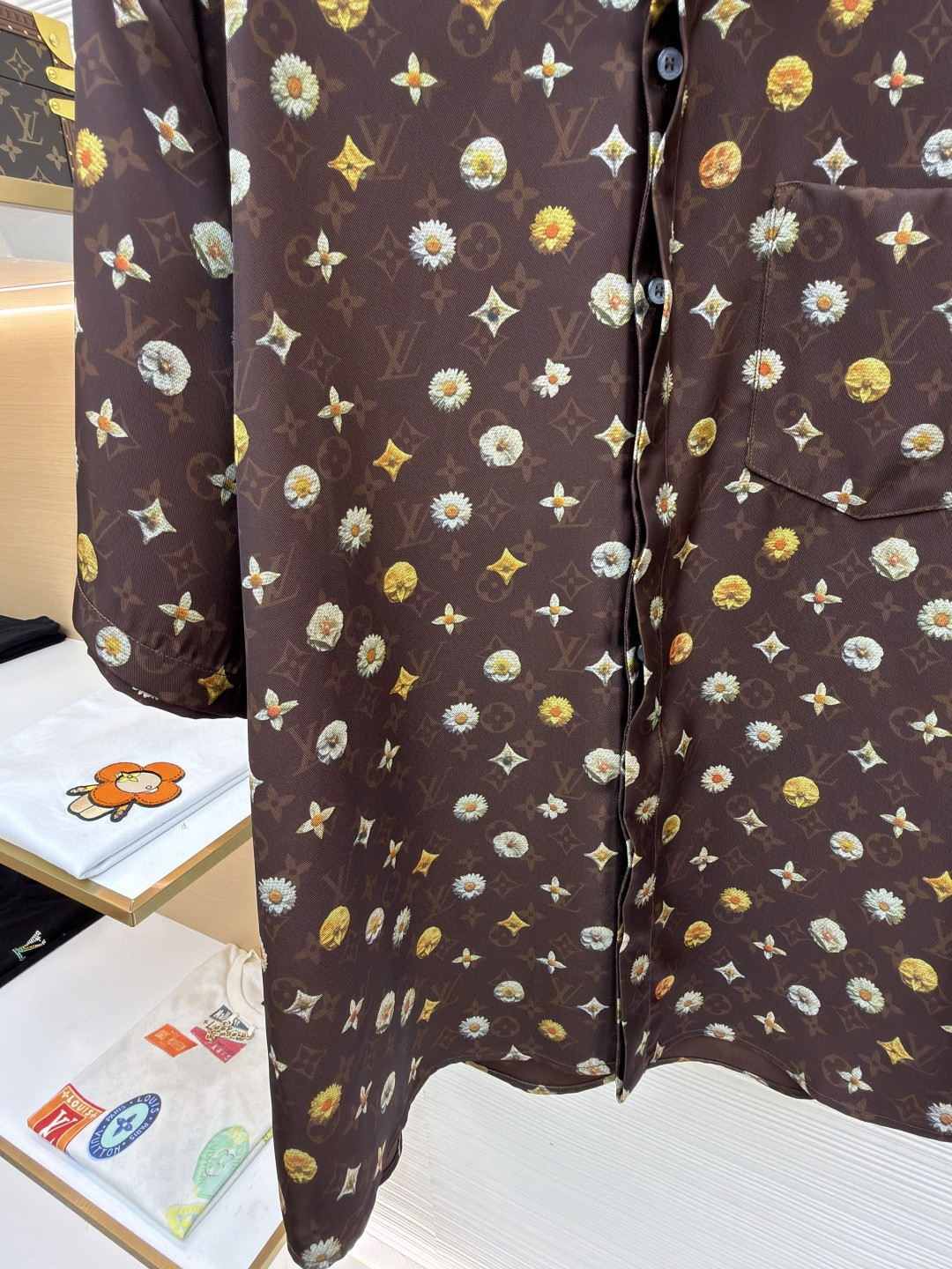 LOUIS VUITTON 路易威登 全幅花卉字母印花短袖衬衫 棕色 B0 1AJRJ7