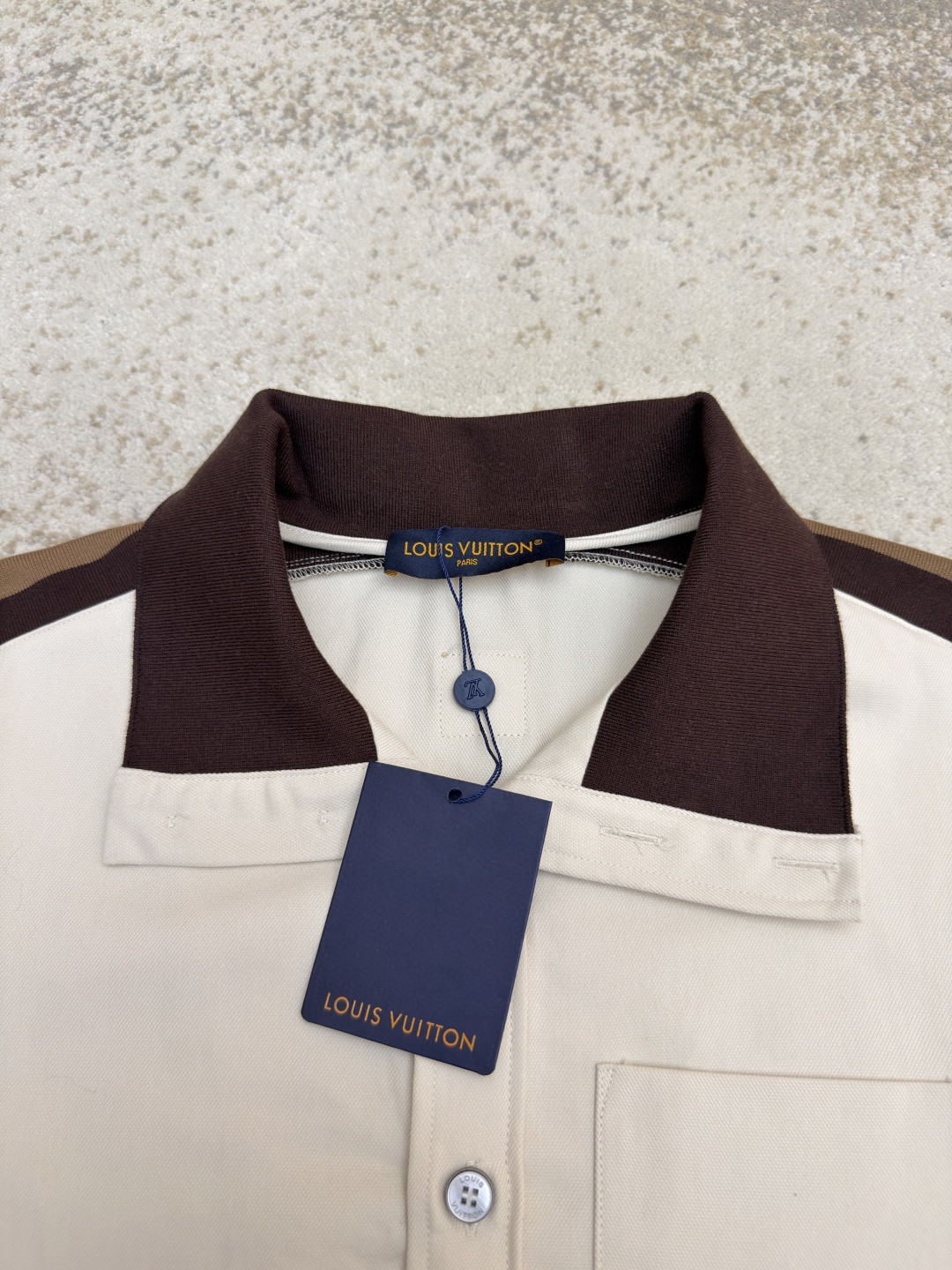 LOUIS VUITTON 路易威登 条纹撞色短袖衬衫 白色 B0 1AJRF1