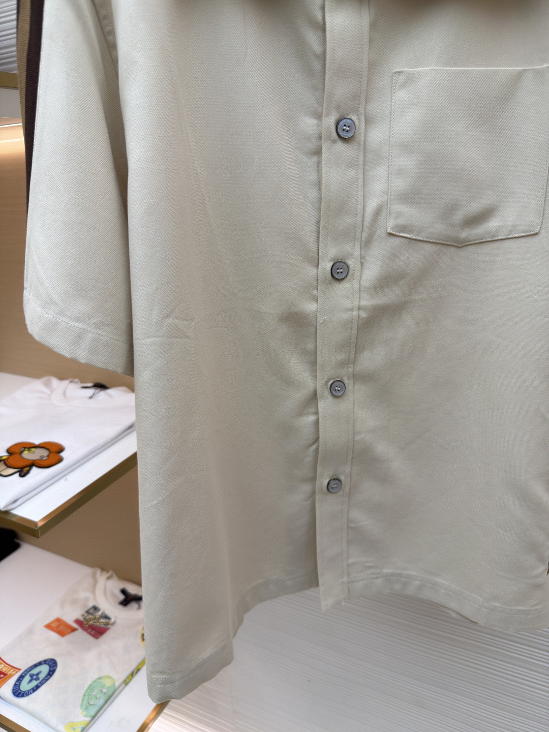 LOUIS VUITTON 路易威登 条纹撞色短袖衬衫 白色 B0 1AJRF1