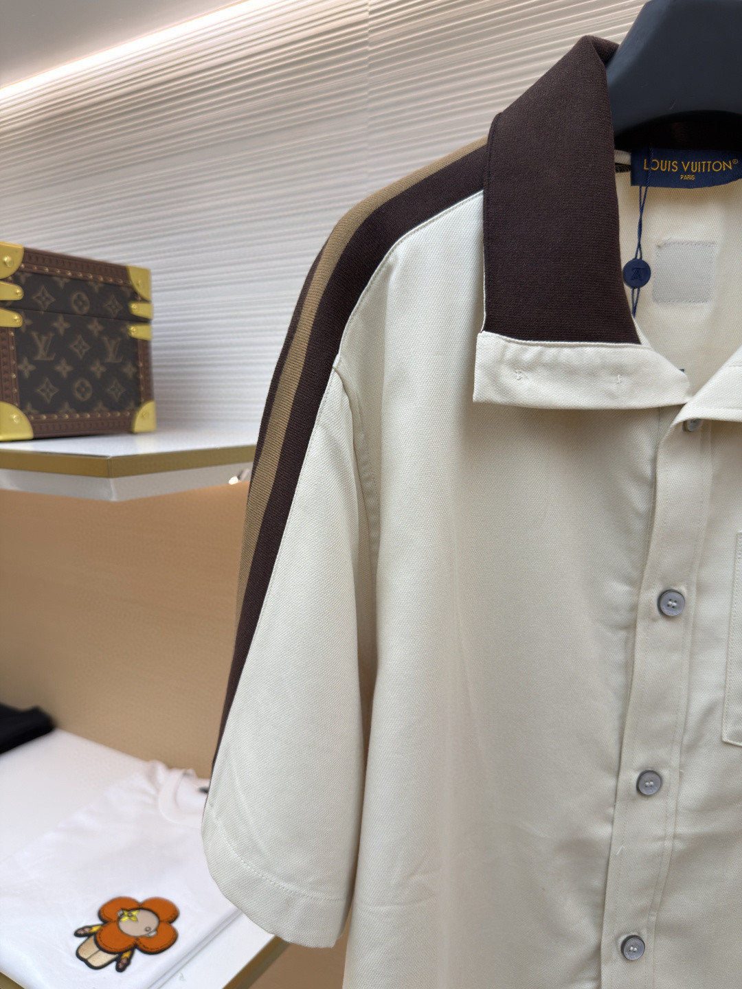 LOUIS VUITTON 路易威登 条纹撞色短袖衬衫 白色 B0 1AJRF1