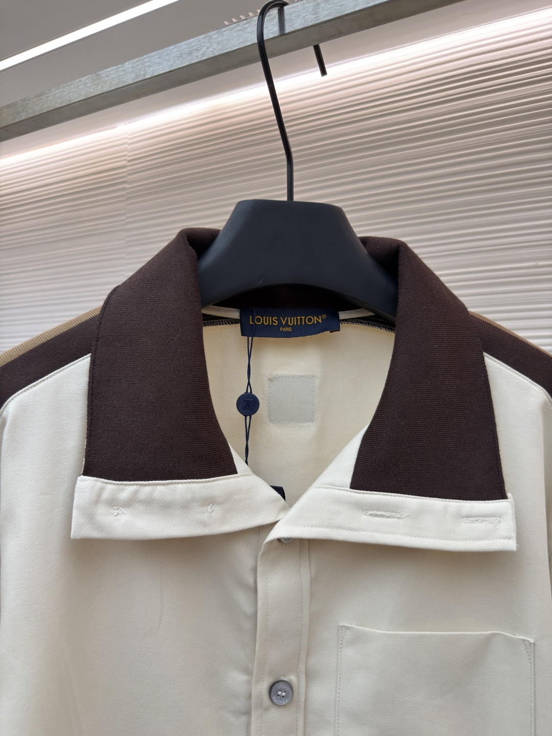 LOUIS VUITTON 路易威登 条纹撞色短袖衬衫 白色 B0 1AJRF1