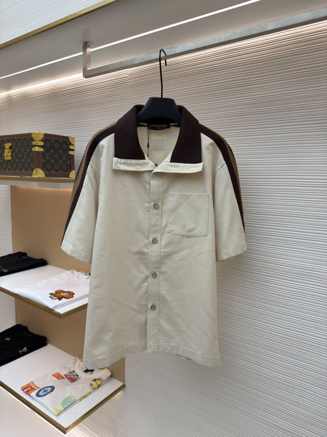 LOUIS VUITTON 路易威登 条纹撞色短袖衬衫 白色 B0 1AJRF1
