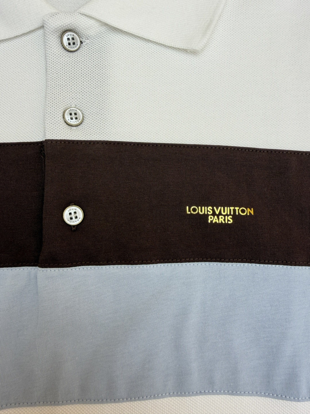 LOUIS VUITTON 路易威登 条纹纽扣Polo衫 短袖 T恤 白色 蓝色 A2 HUY79WX1662U