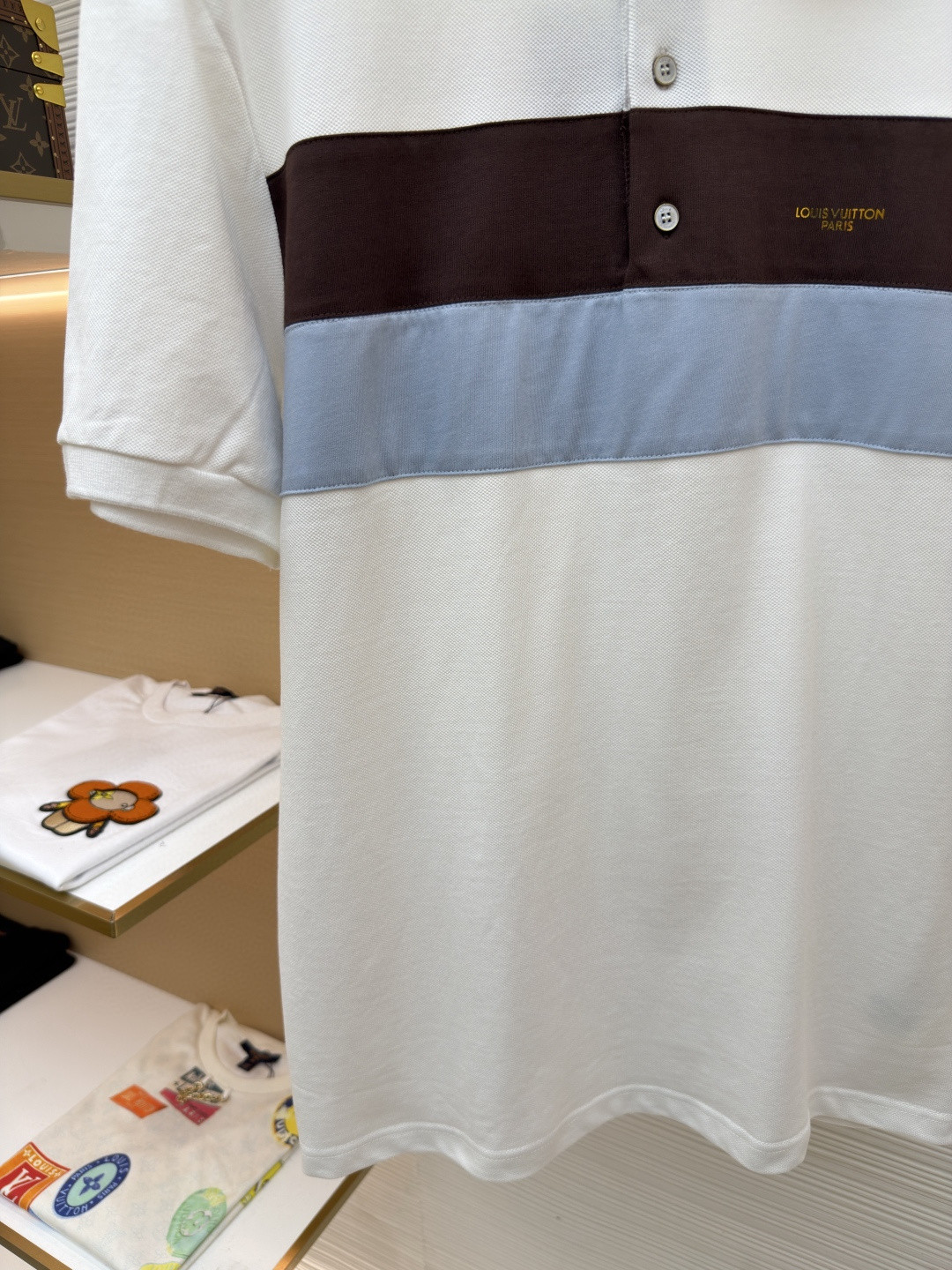 LOUIS VUITTON 路易威登 条纹纽扣Polo衫 短袖 T恤 白色 蓝色 A2 HUY79WX1662U