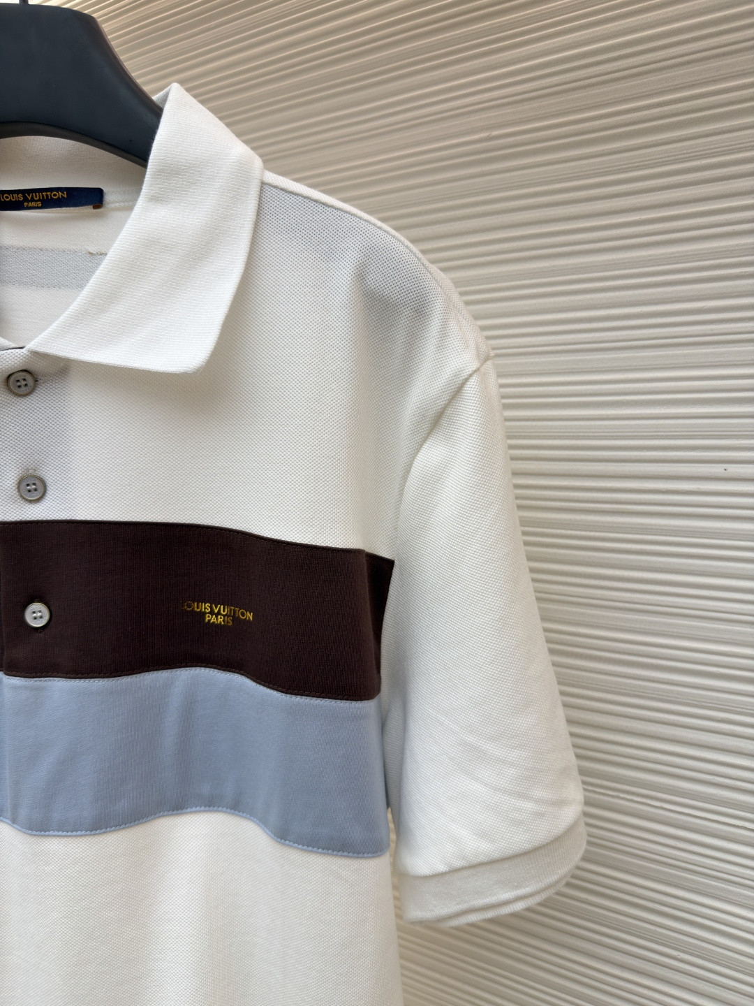 LOUIS VUITTON 路易威登 条纹纽扣Polo衫 短袖 T恤 白色 蓝色 A2 HUY79WX1662U
