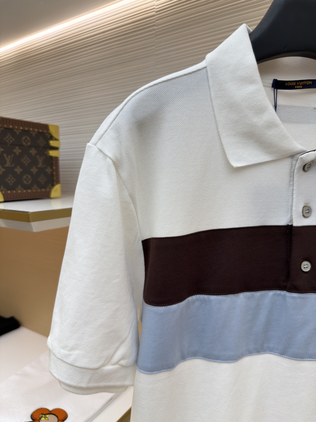 LOUIS VUITTON 路易威登 条纹纽扣Polo衫 短袖 T恤 白色 蓝色 A2 HUY79WX1662U