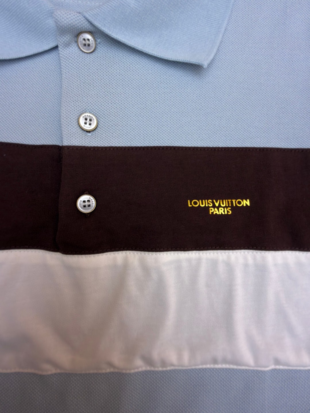 LOUIS VUITTON 路易威登 条纹纽扣Polo衫 短袖 T恤 白色 蓝色 A2 HUY79WX1662U