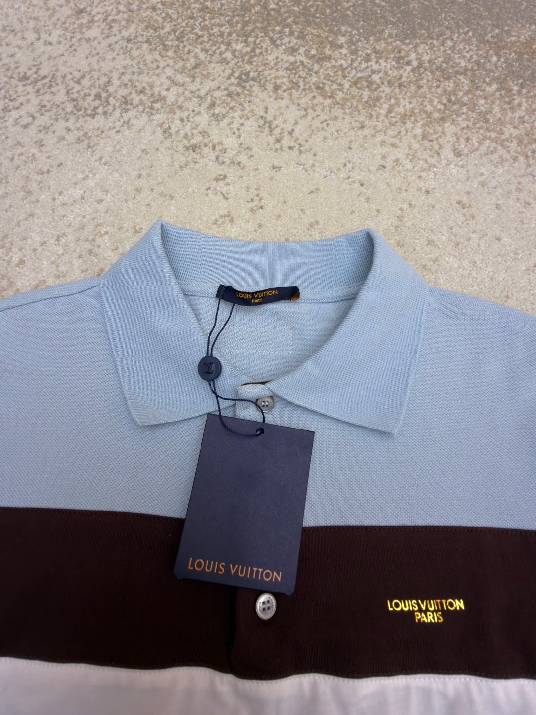 LOUIS VUITTON 路易威登 条纹纽扣Polo衫 短袖 T恤 白色 蓝色 A2 HUY79WX1662U