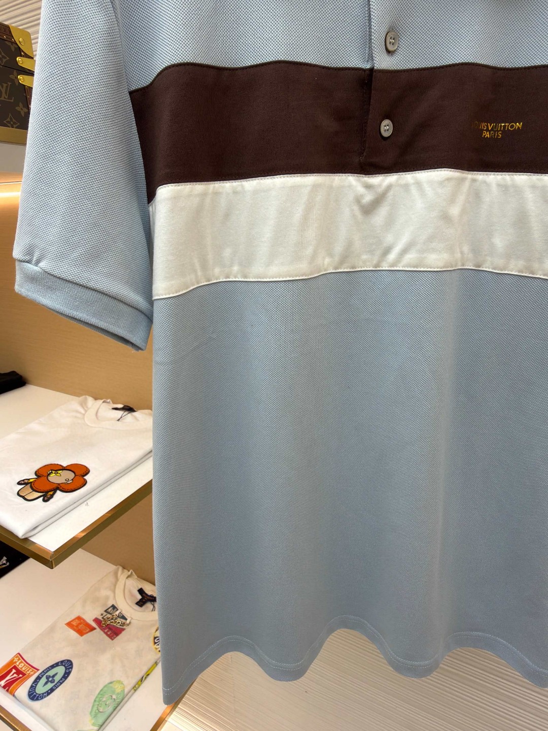 LOUIS VUITTON 路易威登 条纹纽扣Polo衫 短袖 T恤 白色 蓝色 A2 HUY79WX1662U