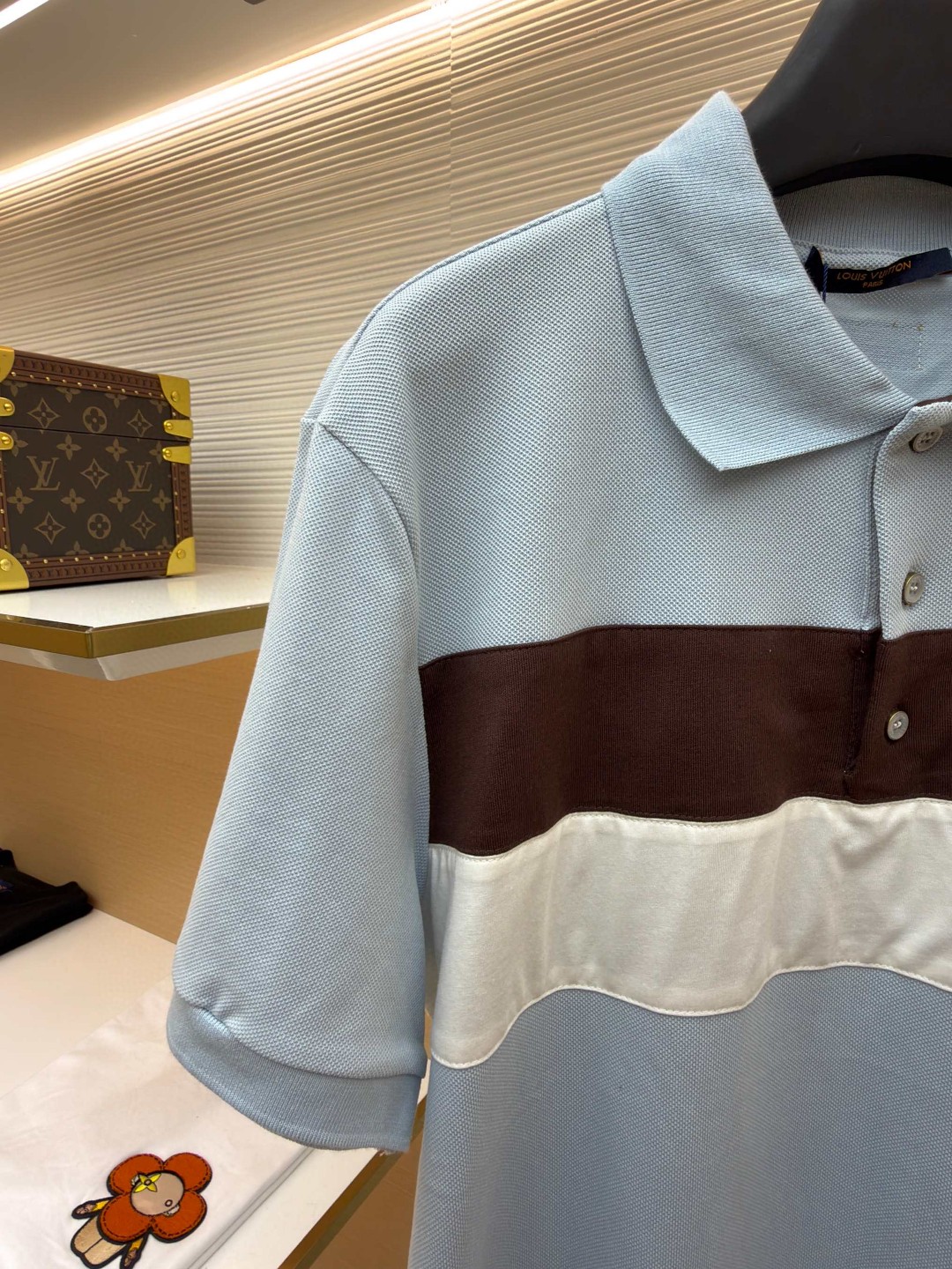 LOUIS VUITTON 路易威登 条纹纽扣Polo衫 短袖 T恤 白色 蓝色 A2 HUY79WX1662U