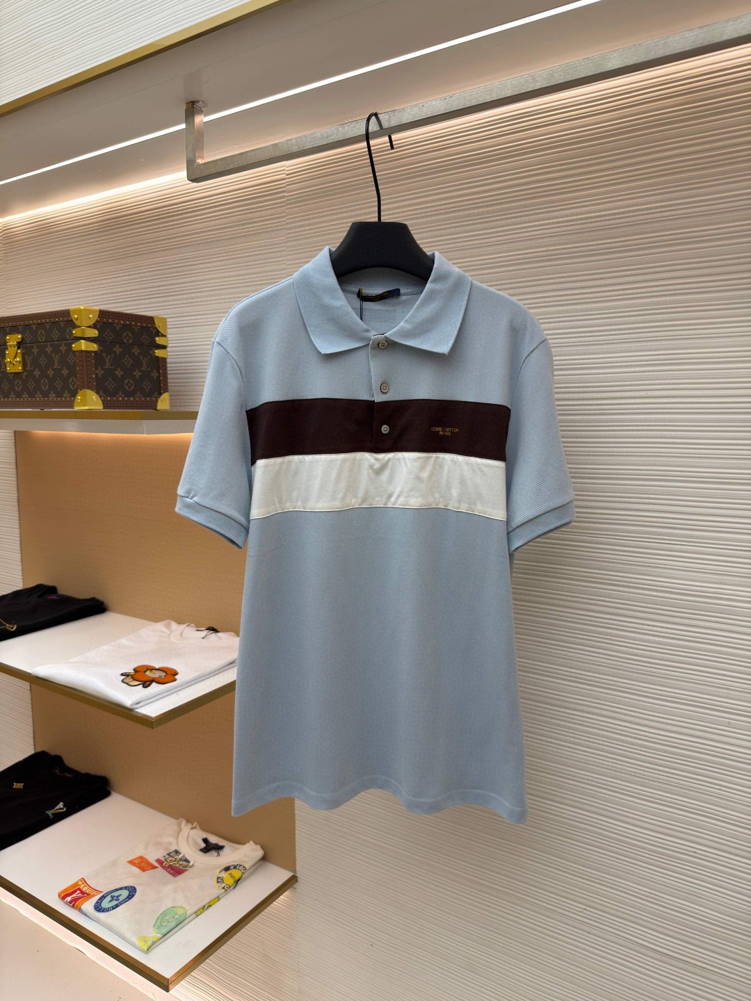 LOUIS VUITTON 路易威登 条纹纽扣Polo衫 短袖 T恤 白色 蓝色 A2 HUY79WX1662U