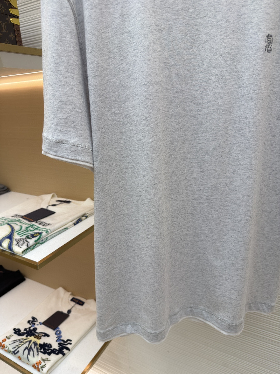 Brunello Cucinelli BC 刺绣饰章叠层圆领短袖 T恤 蓝色 灰色 A0 M0B137451G-CD325