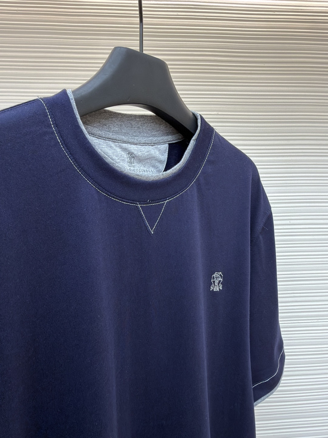 Brunello Cucinelli BC 刺绣饰章叠层圆领短袖 T恤 蓝色 灰色 A0 M0B137451G-CD325