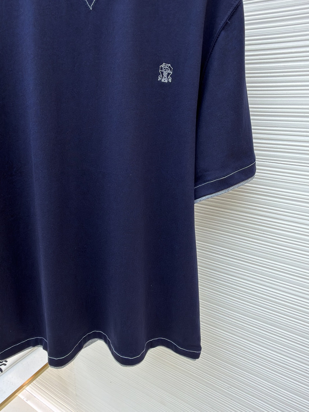 Brunello Cucinelli BC 刺绣饰章叠层圆领短袖 T恤 蓝色 灰色 A0 M0B137451G-CD325