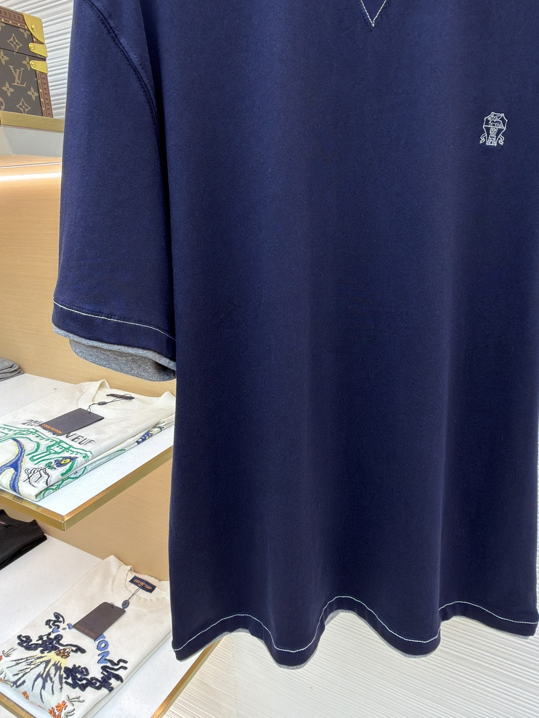 Brunello Cucinelli BC 刺绣饰章叠层圆领短袖 T恤 蓝色 灰色 A0 M0B137451G-CD325