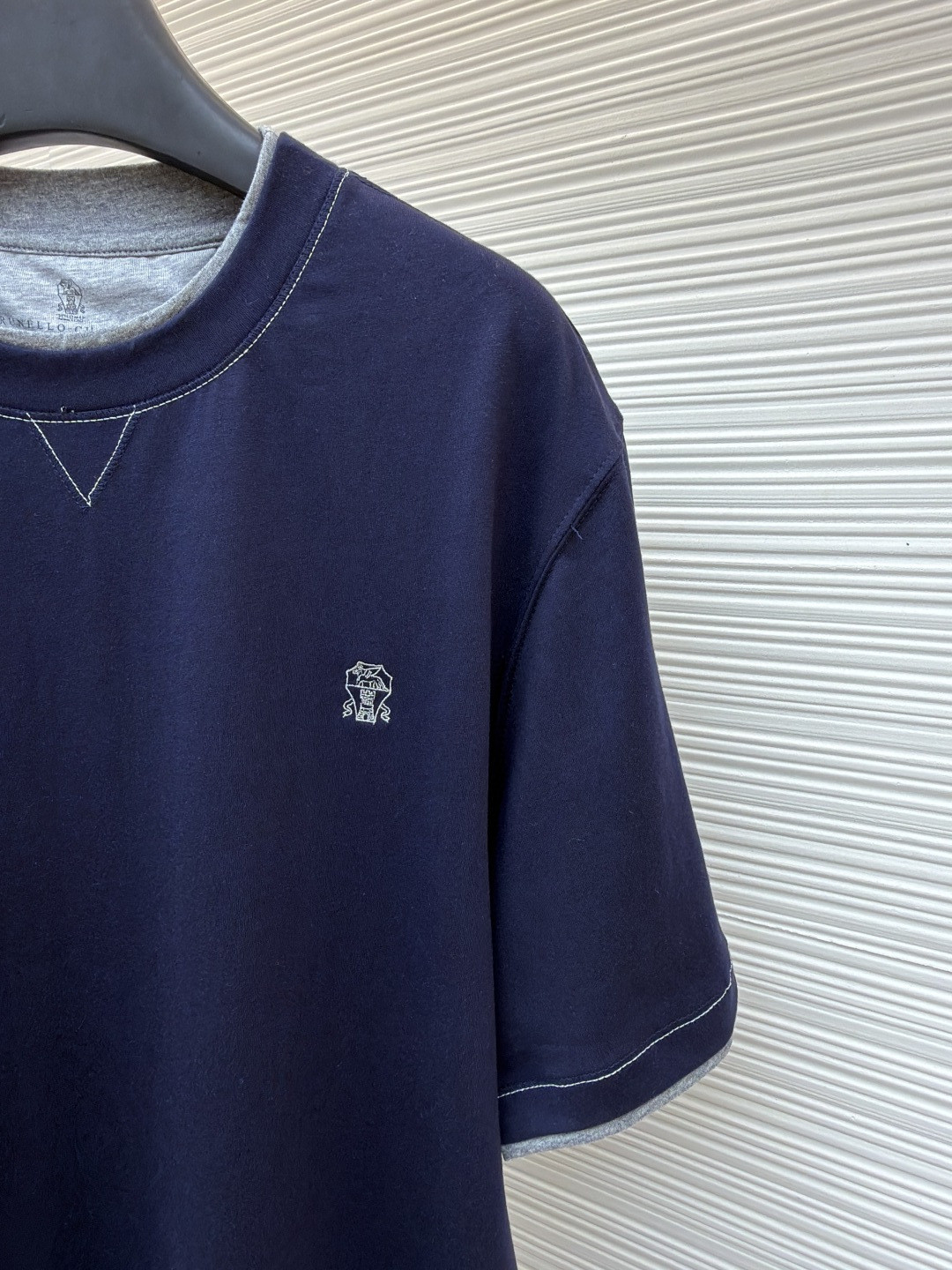 Brunello Cucinelli BC 刺绣饰章叠层圆领短袖 T恤 蓝色 灰色 A0 M0B137451G-CD325