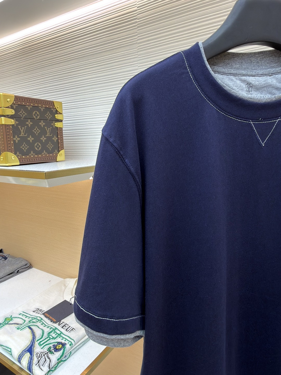 Brunello Cucinelli BC 刺绣饰章叠层圆领短袖 T恤 蓝色 灰色 A0 M0B137451G-CD325