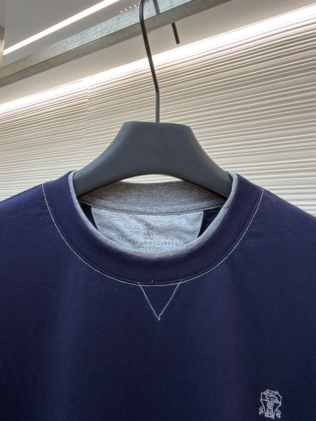 Brunello Cucinelli BC 刺绣饰章叠层圆领短袖 T恤 蓝色 灰色 A0 M0B137451G-CD325