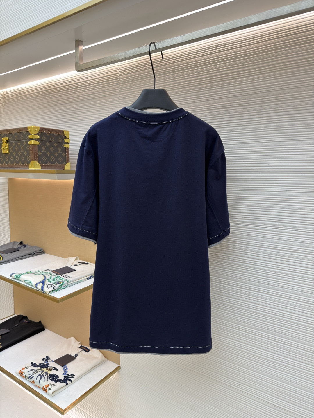 Brunello Cucinelli BC 刺绣饰章叠层圆领短袖 T恤 蓝色 灰色 A0 M0B137451G-CD325