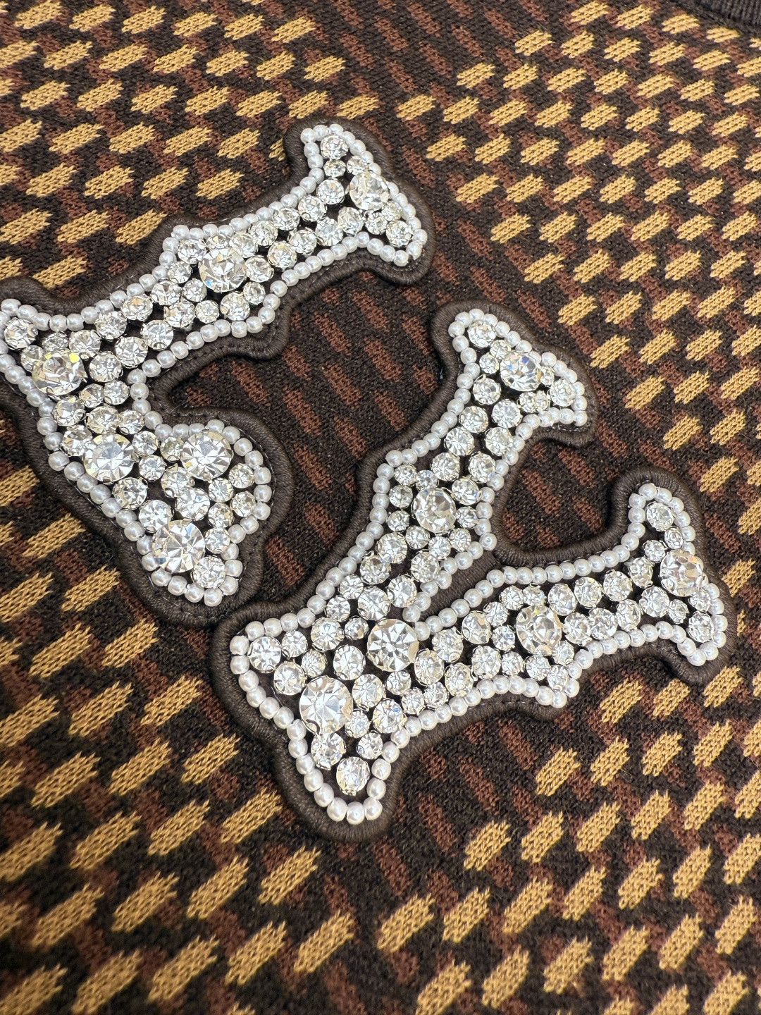 LOUIS VUITTON 路易威登 棋盘格 格纹钉珠针织衫短袖 T恤 棕色 蓝色 B0 1AFIUP