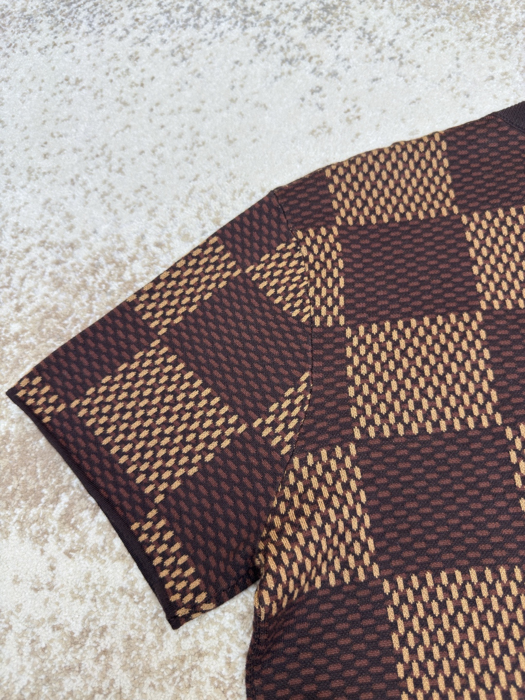 LOUIS VUITTON 路易威登 棋盘格 格纹钉珠针织衫短袖 T恤 棕色 蓝色 B0 1AFIUP