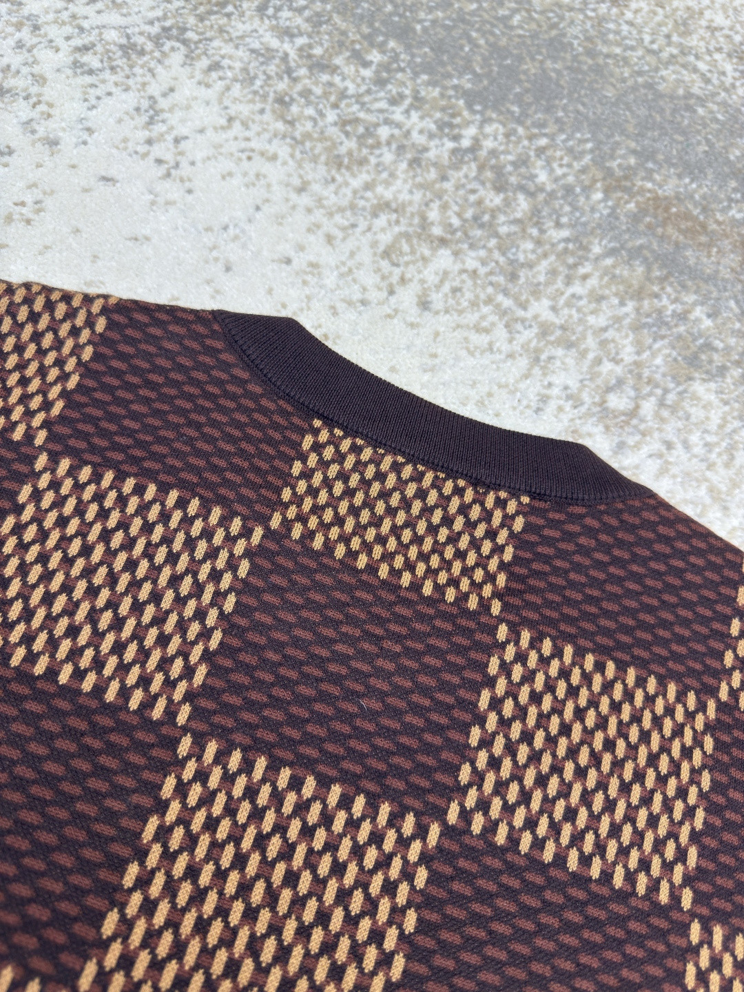 LOUIS VUITTON 路易威登 棋盘格 格纹钉珠针织衫短袖 T恤 棕色 蓝色 B0 1AFIUP