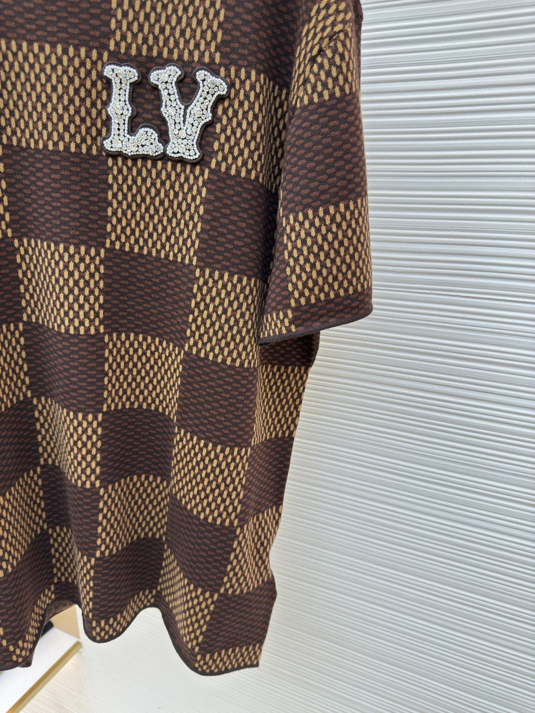 LOUIS VUITTON 路易威登 棋盘格 格纹钉珠针织衫短袖 T恤 棕色 蓝色 B0 1AFIUP