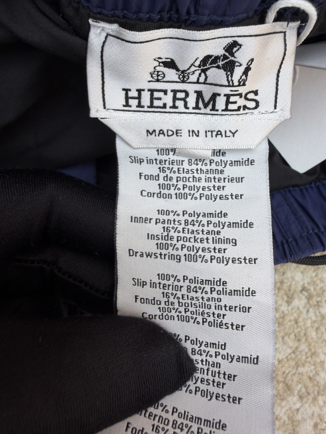 HERMES 爱马仕 遇水显化抽绳速干短裤 休闲裤 裤子 黑色 灰色 藏蓝色 A5