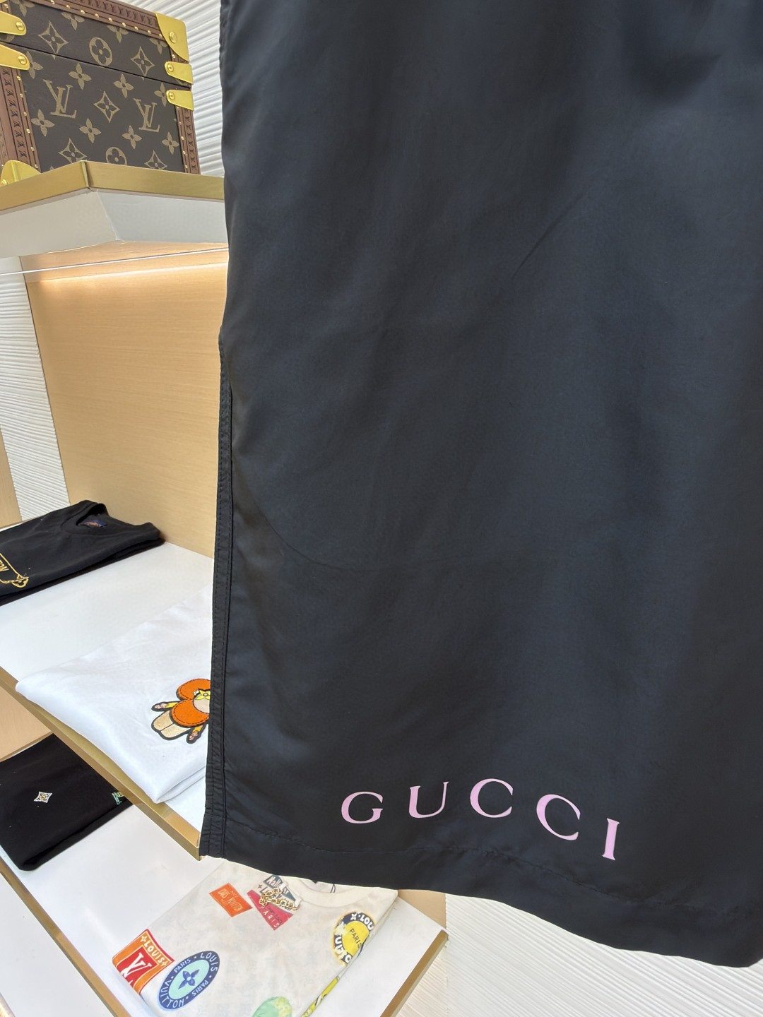 GUGGI 古驰 标识撞色松紧腰短裤 休闲裤 裤子 五分裤 黑色 A5 824267-ZAQ4X-1000