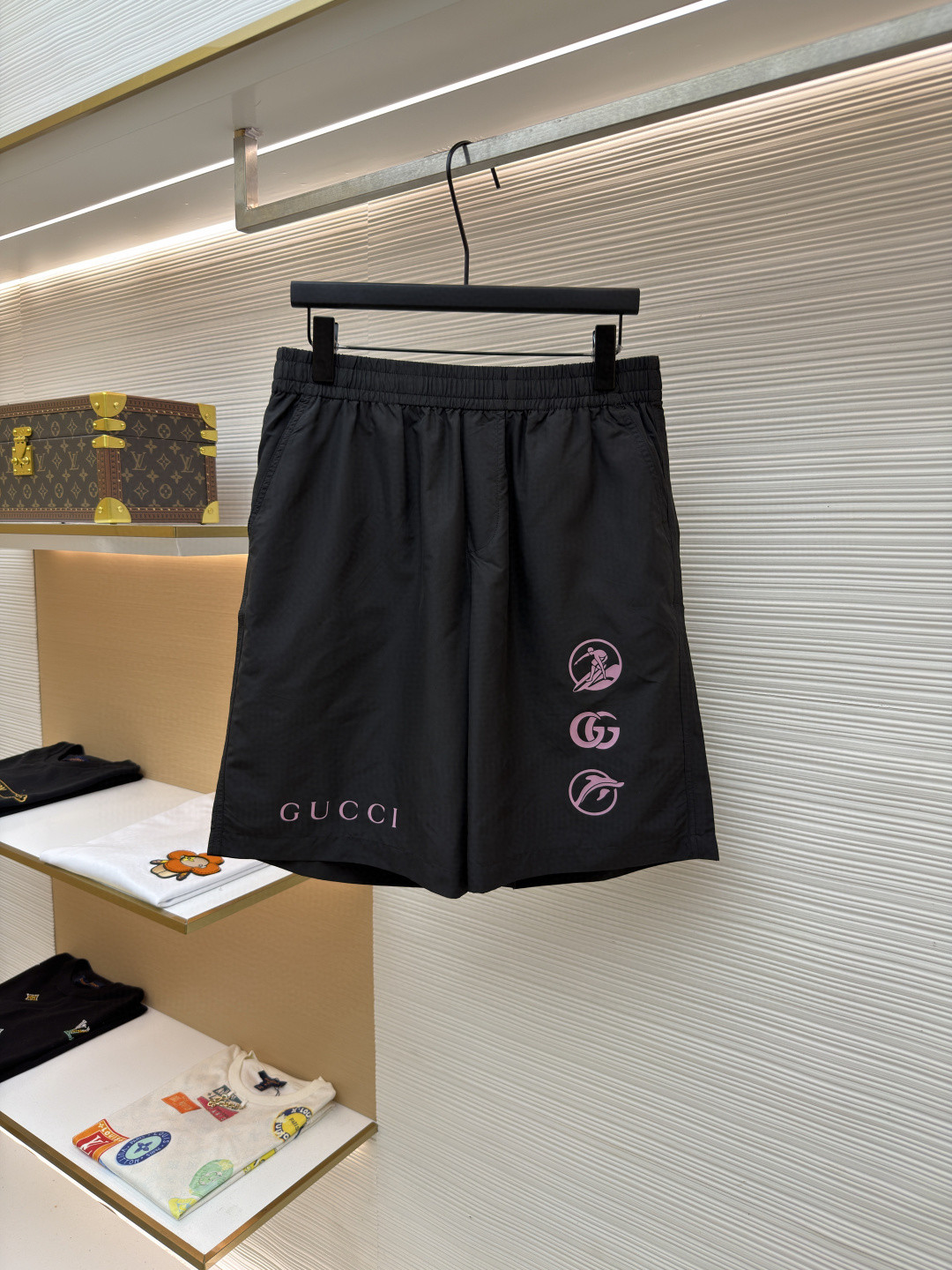 GUGGI 古驰 标识撞色松紧腰短裤 休闲裤 裤子 五分裤 黑色 A5 824267-ZAQ4X-1000