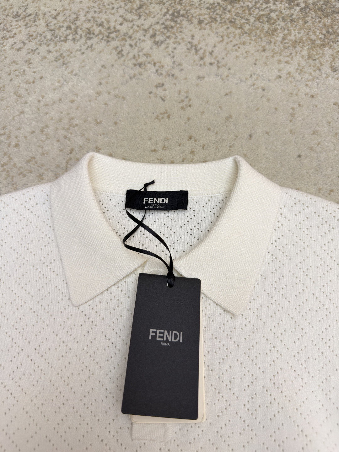FENDI 芬迪 老钱风镂空针织Polo衫 针织衫 短袖 白色 藏蓝色 B0 FZC162B04UF0QA2