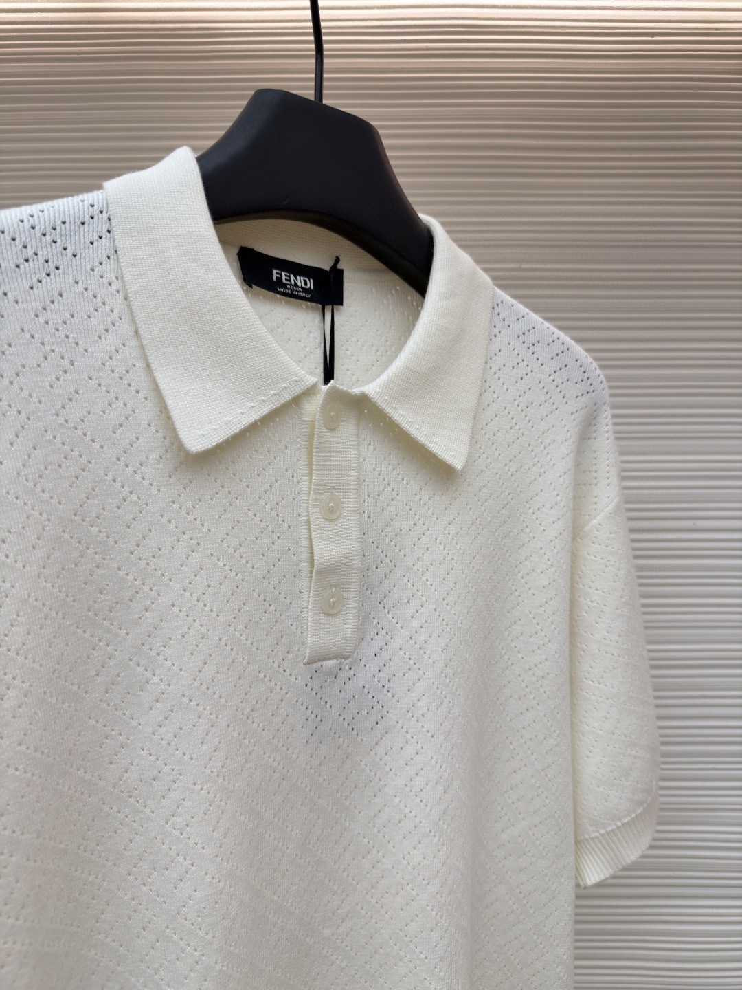 FENDI 芬迪 老钱风镂空针织Polo衫 针织衫 短袖 白色 藏蓝色 B0 FZC162B04UF0QA2