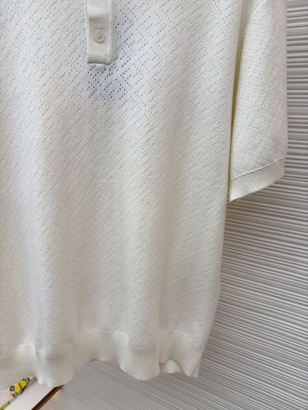 FENDI 芬迪 老钱风镂空针织Polo衫 针织衫 短袖 白色 藏蓝色 B0 FZC162B04UF0QA2