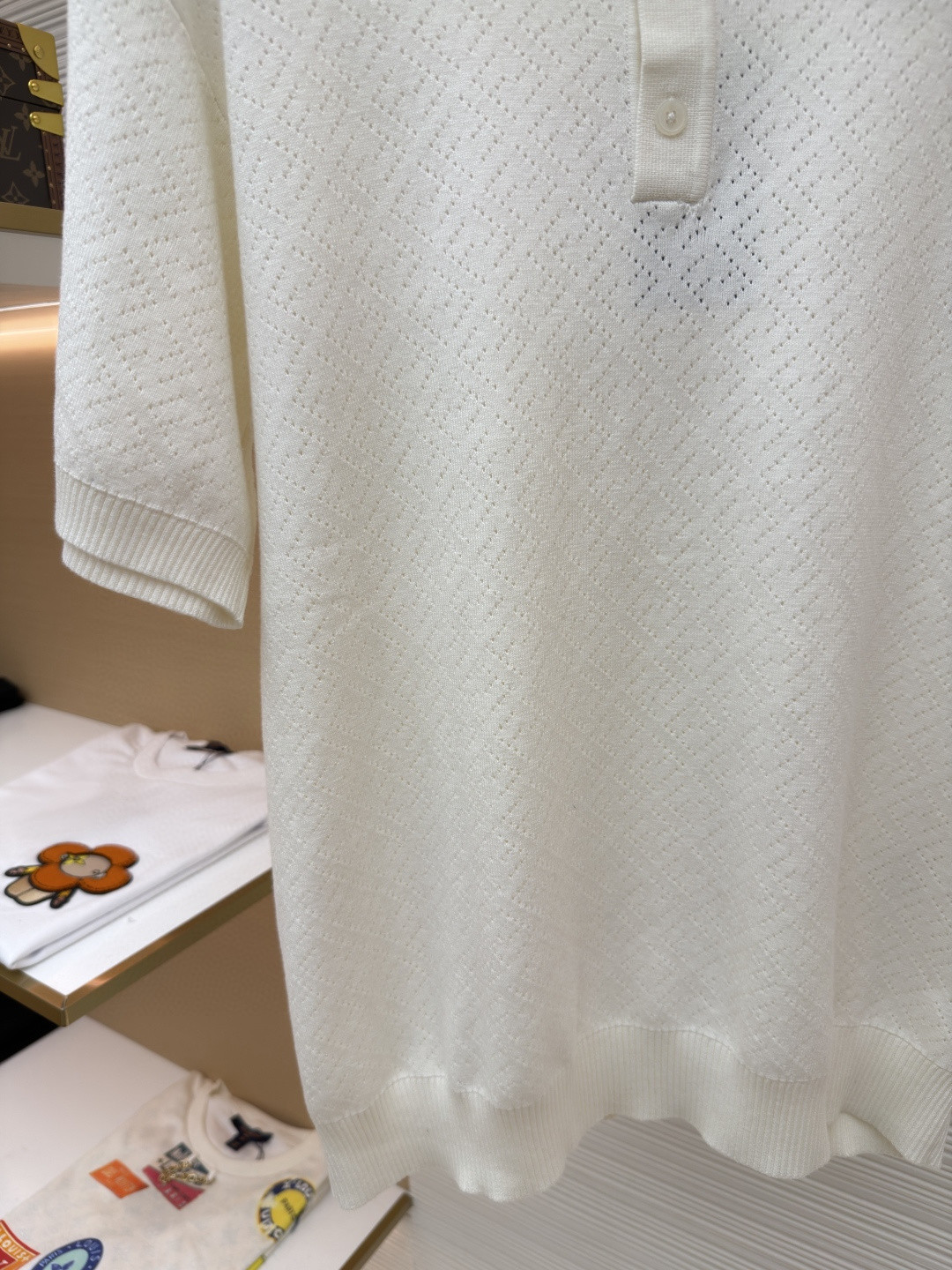 FENDI 芬迪 老钱风镂空针织Polo衫 针织衫 短袖 白色 藏蓝色 B0 FZC162B04UF0QA2