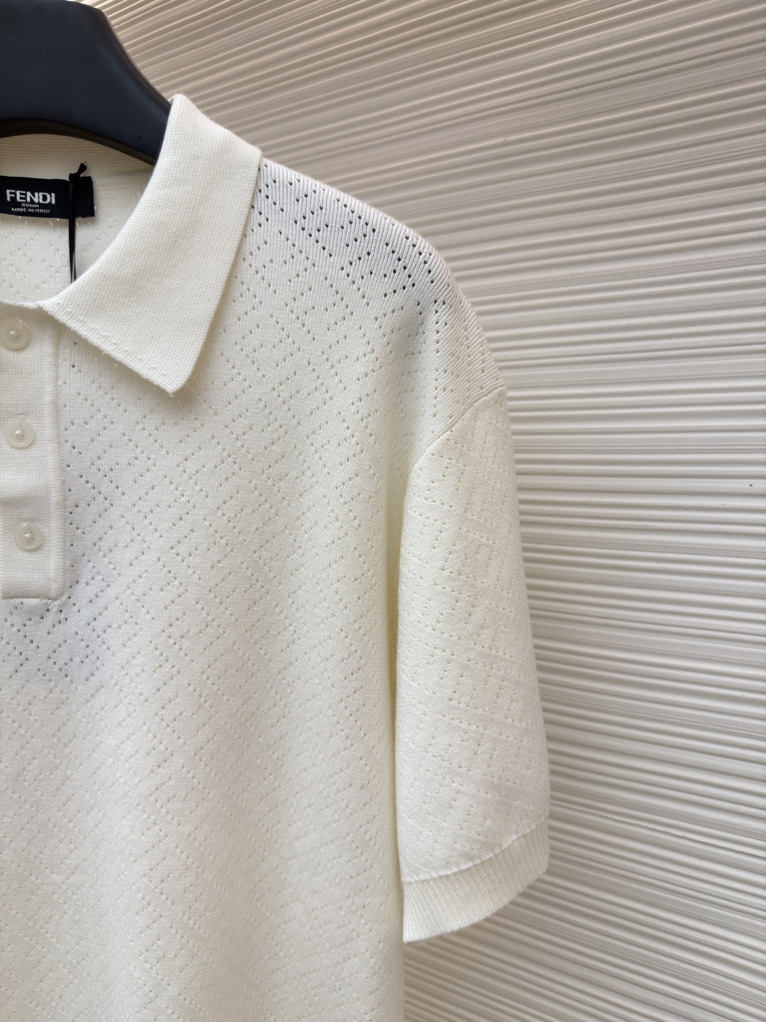FENDI 芬迪 老钱风镂空针织Polo衫 针织衫 短袖 白色 藏蓝色 B0 FZC162B04UF0QA2