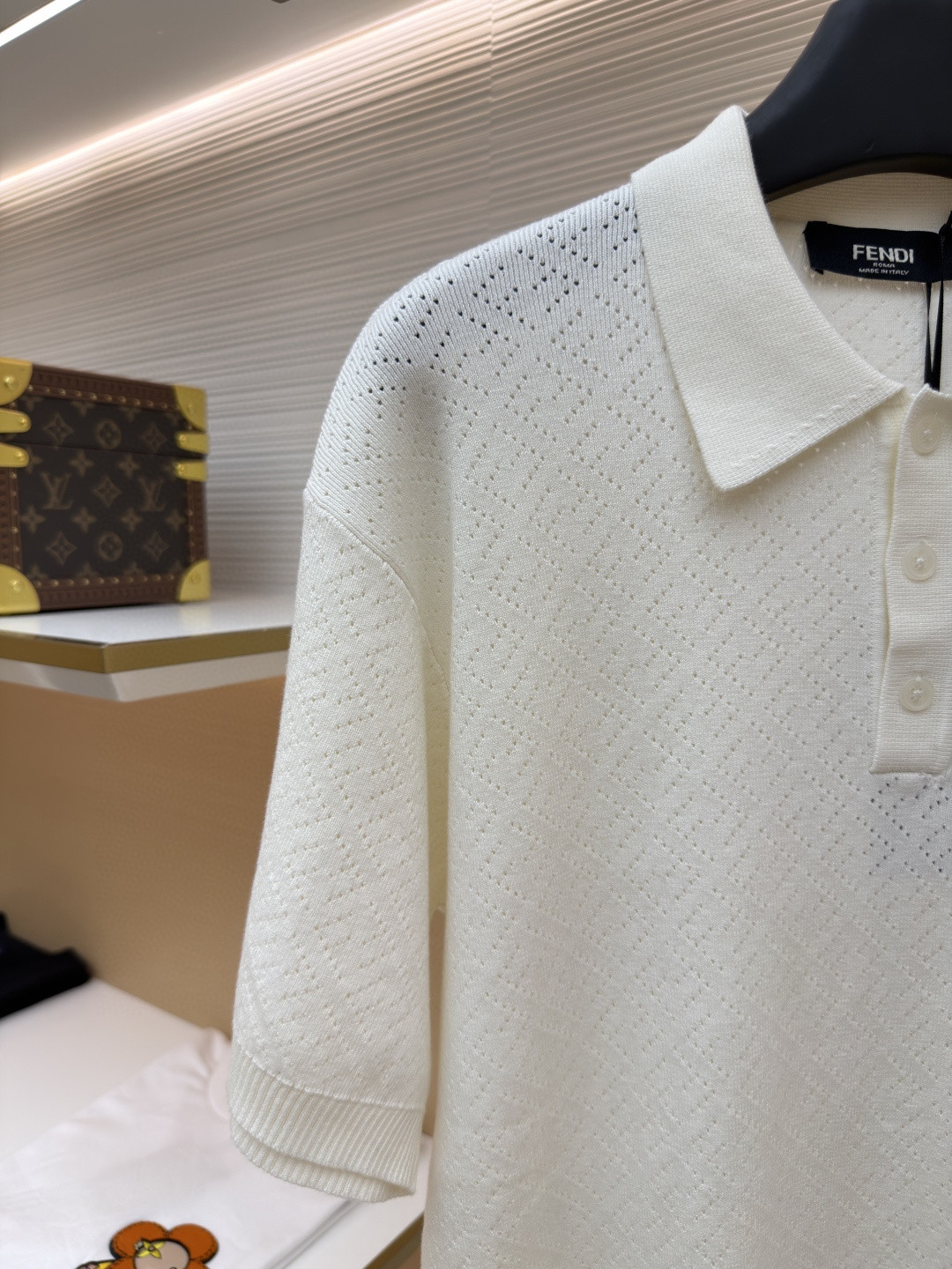 FENDI 芬迪 老钱风镂空针织Polo衫 针织衫 短袖 白色 藏蓝色 B0 FZC162B04UF0QA2