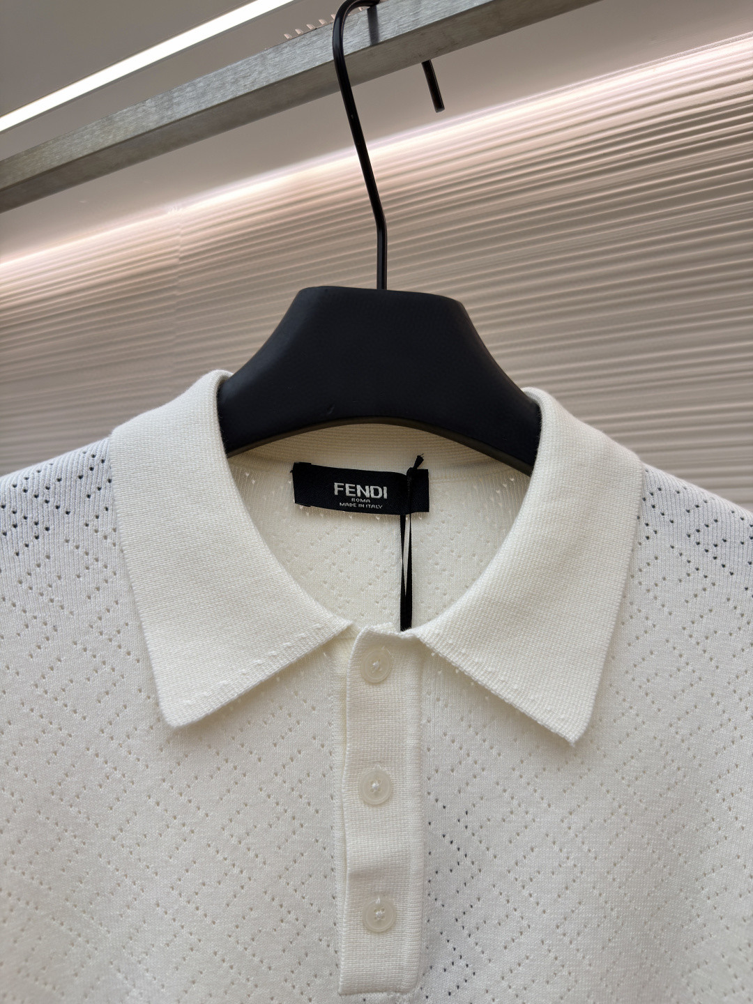FENDI 芬迪 老钱风镂空针织Polo衫 针织衫 短袖 白色 藏蓝色 B0 FZC162B04UF0QA2
