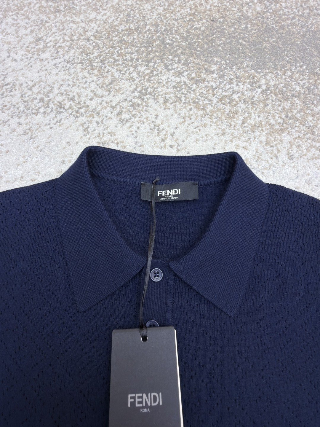 FENDI 芬迪 老钱风镂空针织Polo衫 针织衫 短袖 白色 藏蓝色 B0 FZC162B04UF0QA2