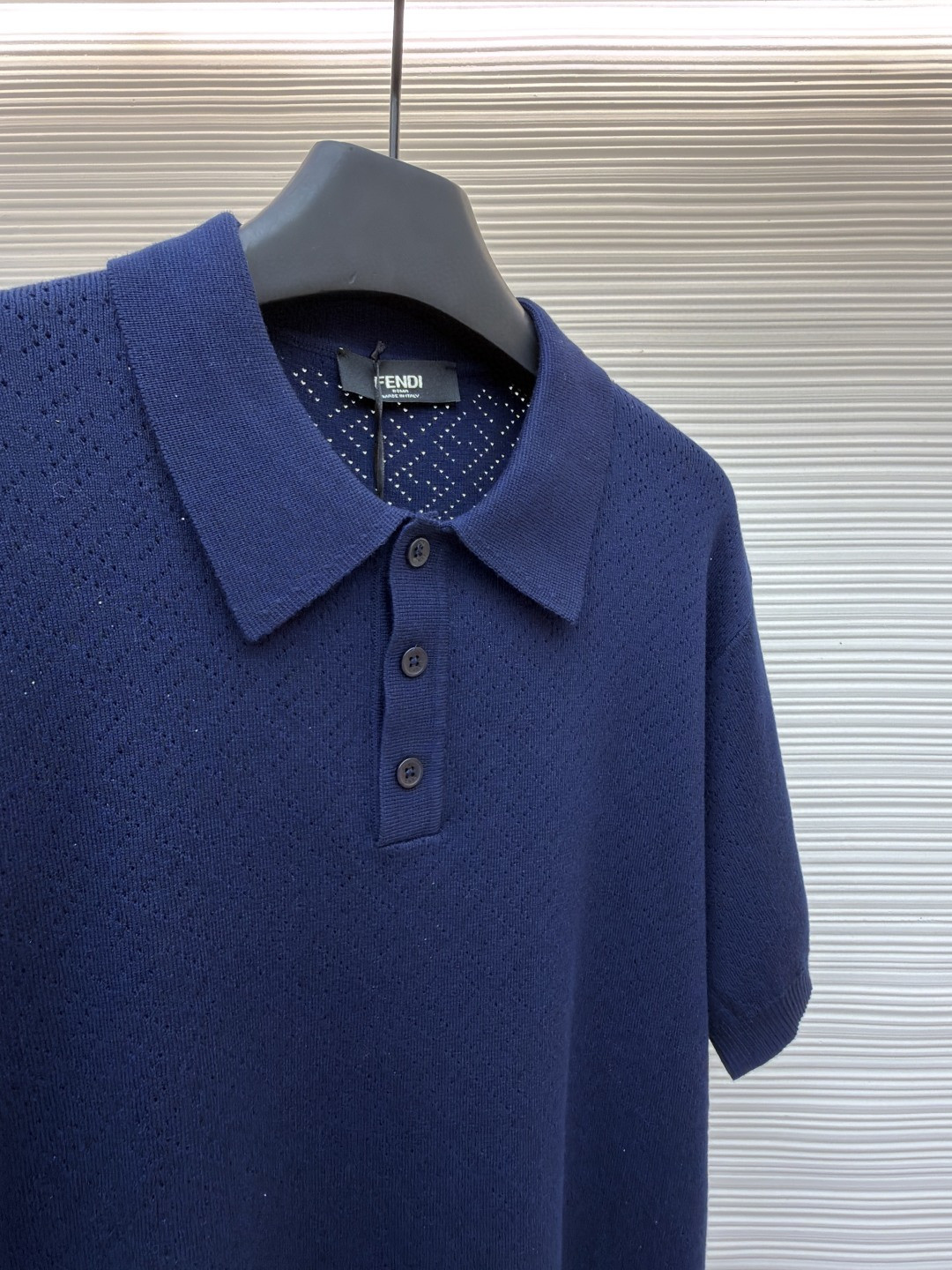FENDI 芬迪 老钱风镂空针织Polo衫 针织衫 短袖 白色 藏蓝色 B0 FZC162B04UF0QA2