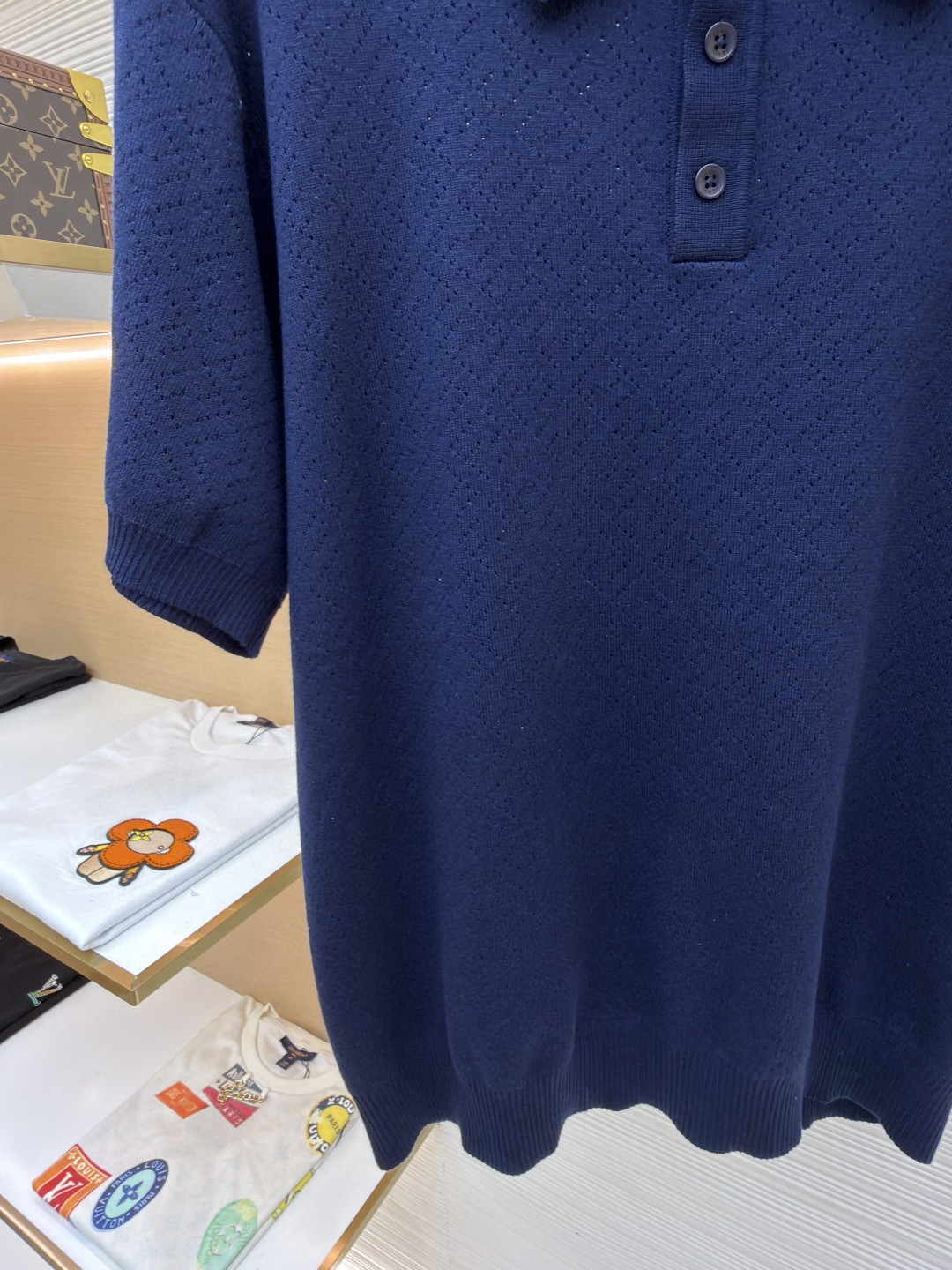 FENDI 芬迪 老钱风镂空针织Polo衫 针织衫 短袖 白色 藏蓝色 B0 FZC162B04UF0QA2