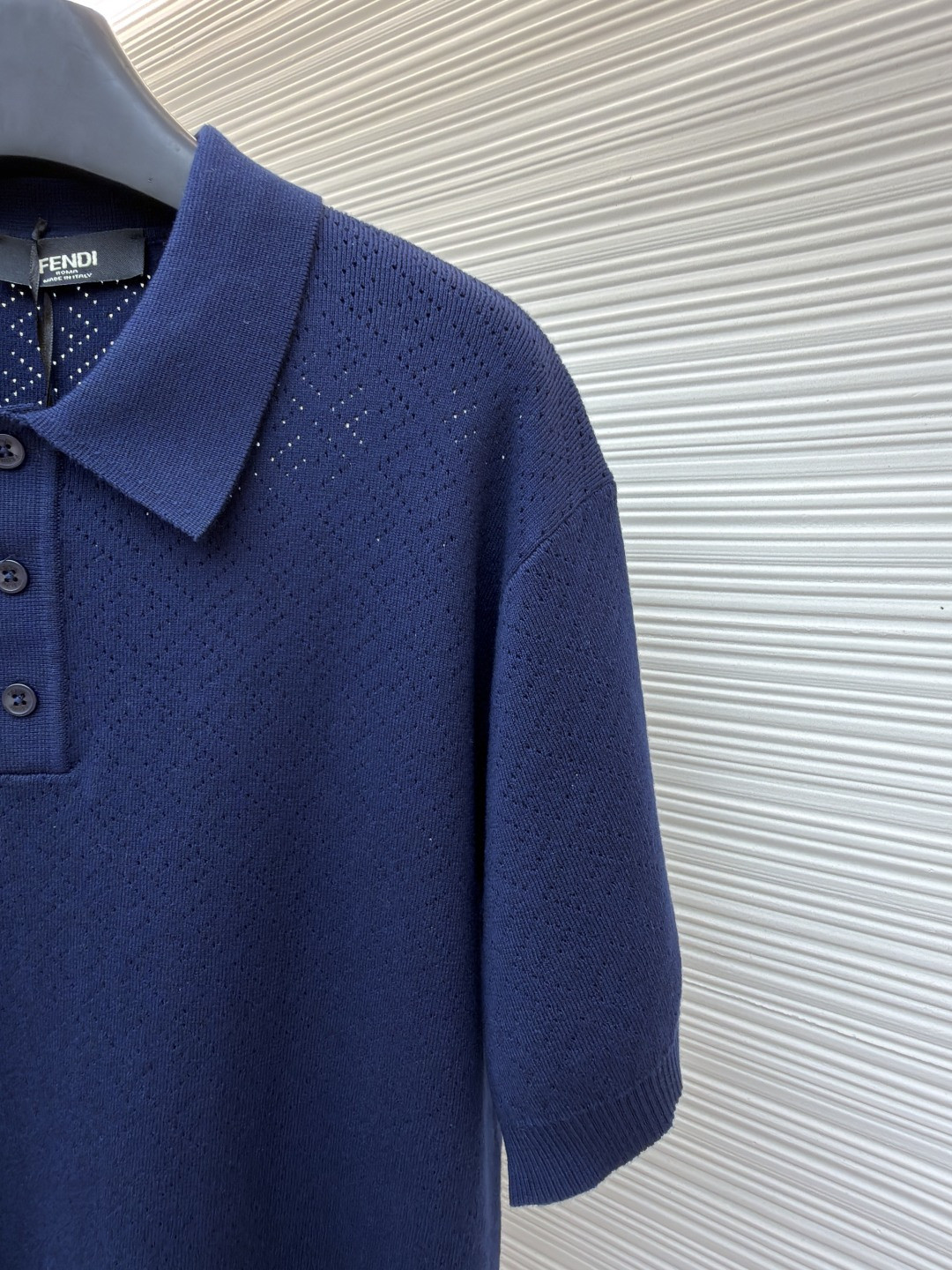 FENDI 芬迪 老钱风镂空针织Polo衫 针织衫 短袖 白色 藏蓝色 B0 FZC162B04UF0QA2