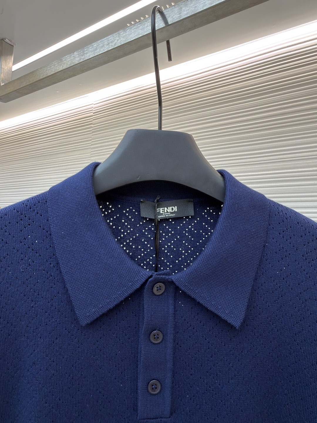 FENDI 芬迪 老钱风镂空针织Polo衫 针织衫 短袖 白色 藏蓝色 B0 FZC162B04UF0QA2