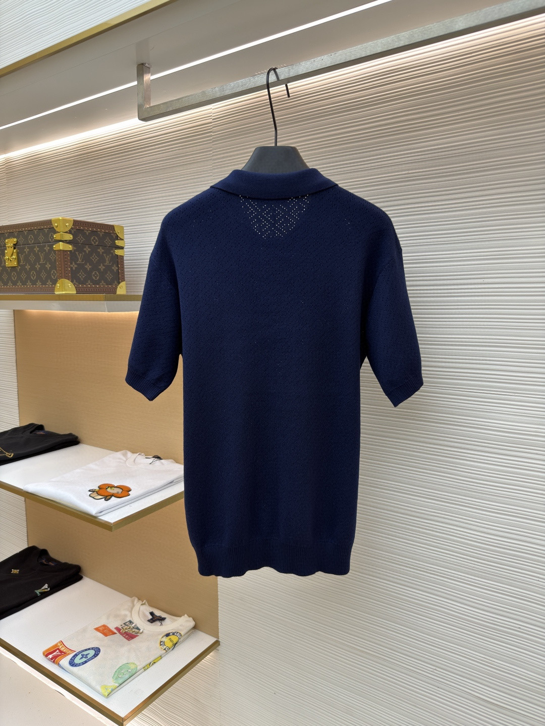 FENDI 芬迪 老钱风镂空针织Polo衫 针织衫 短袖 白色 藏蓝色 B0 FZC162B04UF0QA2