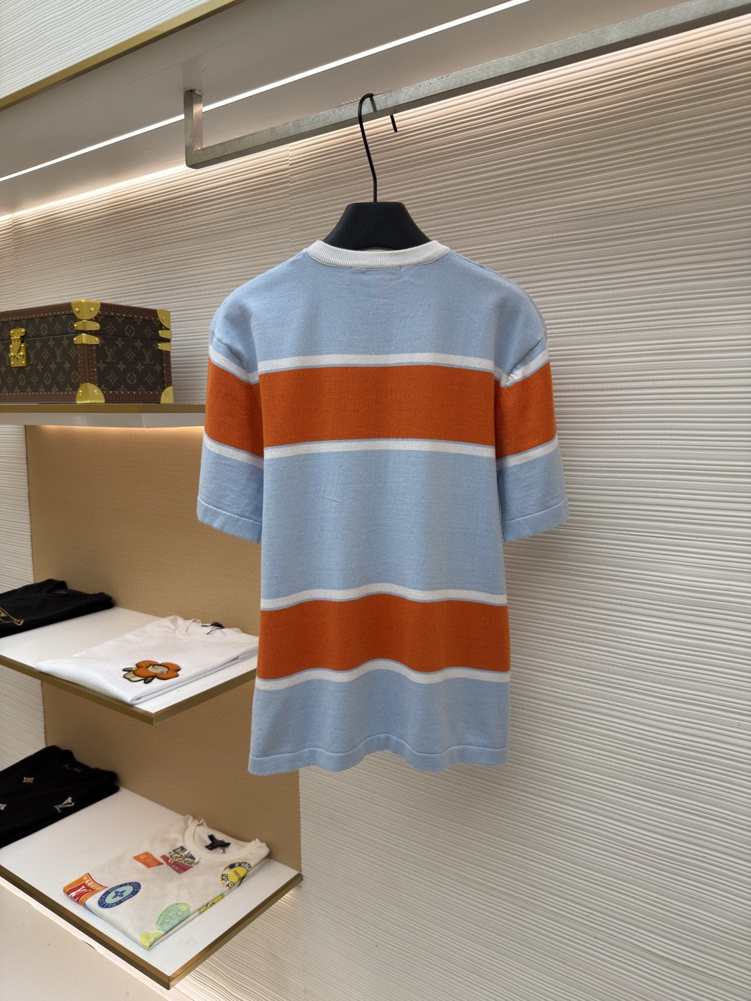 LOUIS VUITTON 路易威登 字母标识拼色条纹针织短袖 针织衫 T恤 B0 1AK7ID