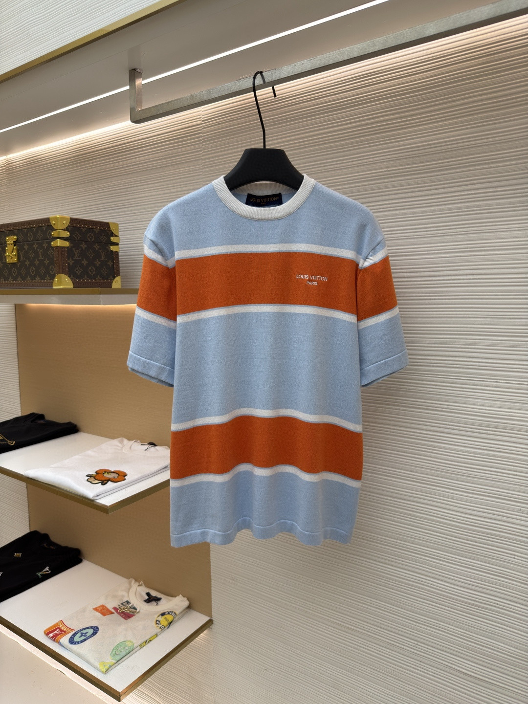LOUIS VUITTON 路易威登 字母标识拼色条纹针织短袖 针织衫 T恤 B0 1AK7ID