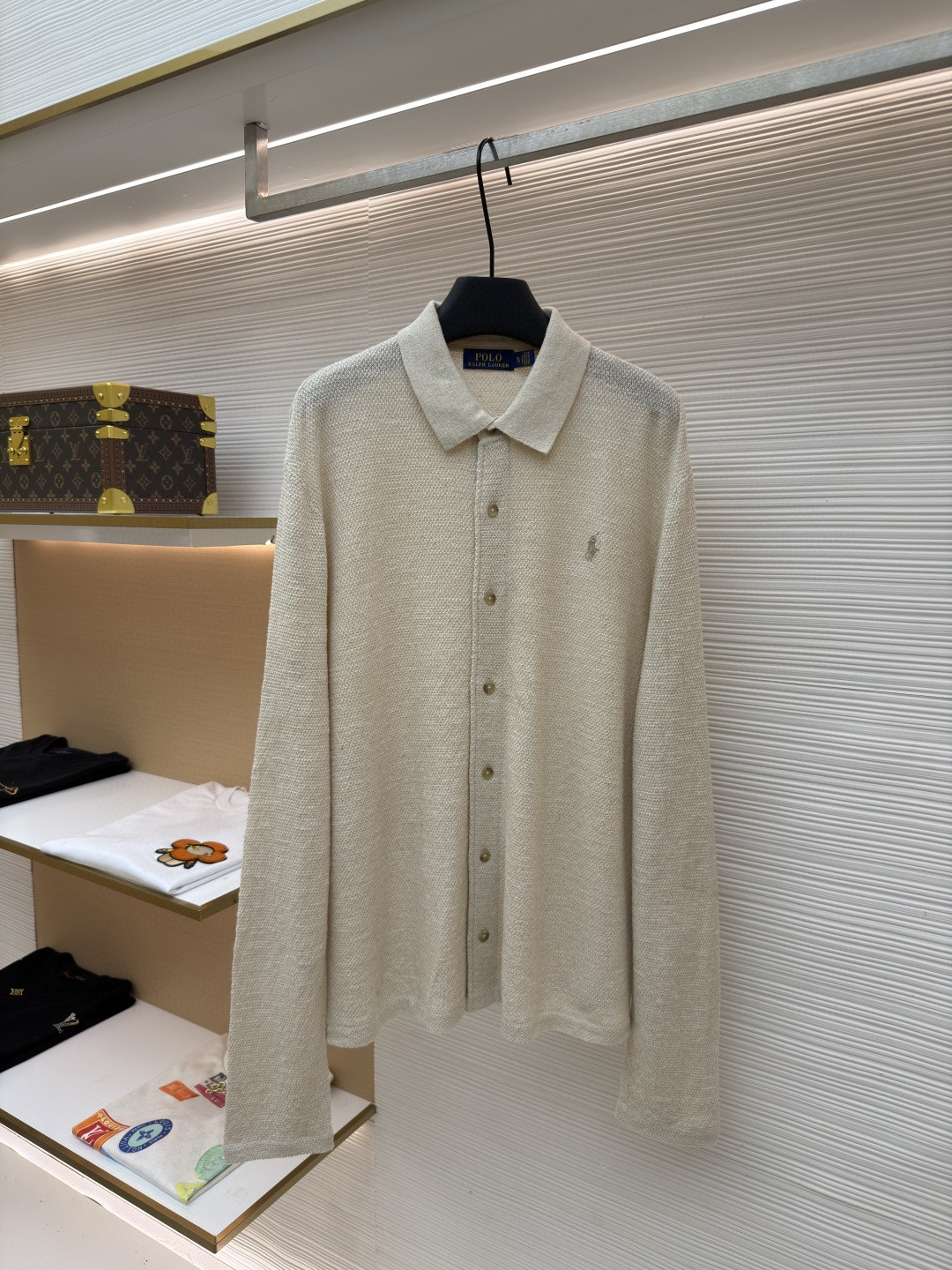 Ralph Lauren 拉夫劳伦 刺绣小马翻领亚麻衬衫 外套 长袖 卡其色 B0 710962905-002
