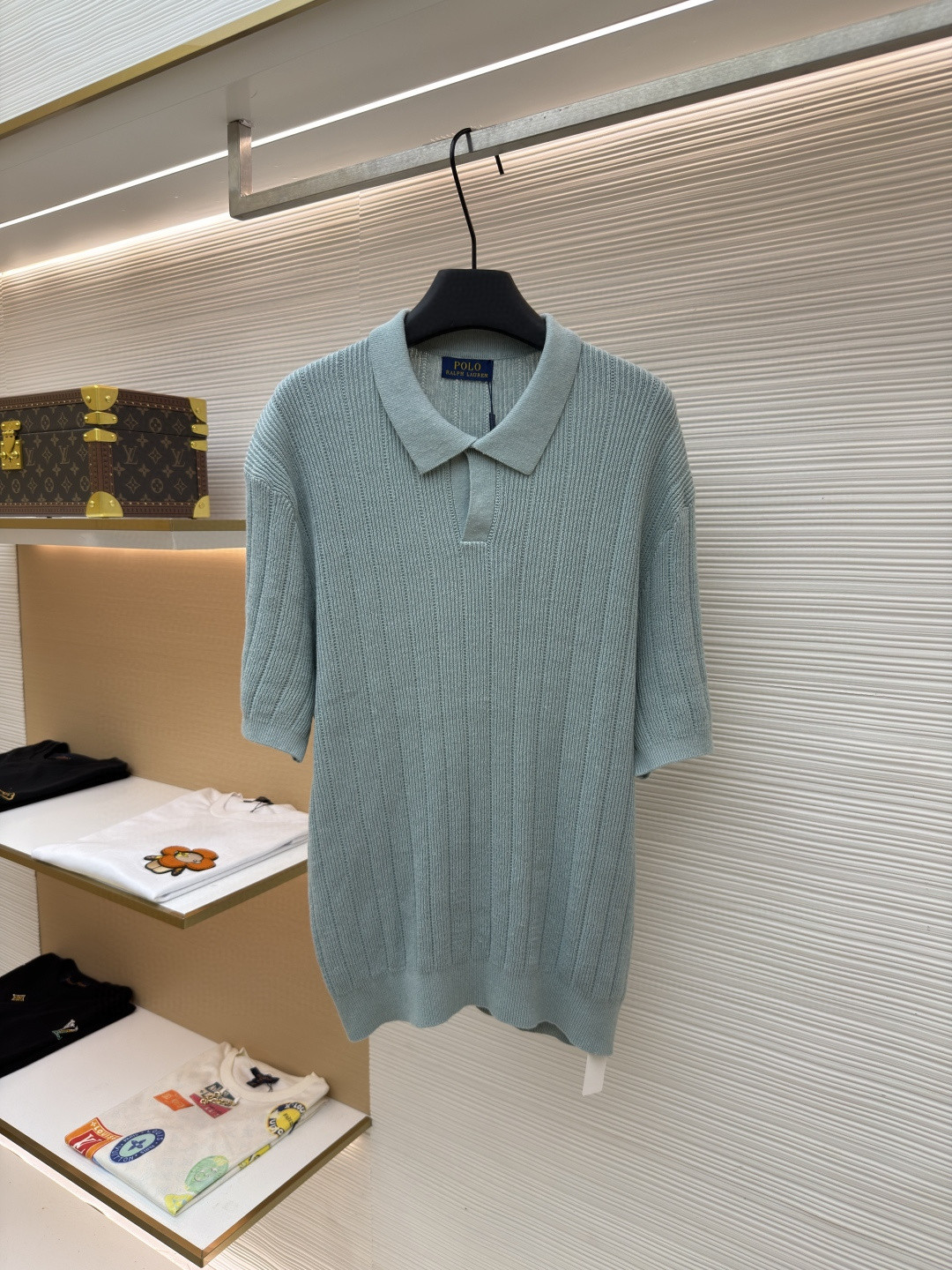 Ralph Lauren 拉夫劳伦 坑条亚麻老钱风针织Polo衫 针织衫 短袖 黑色 薄荷绿 B0 710A12994-003